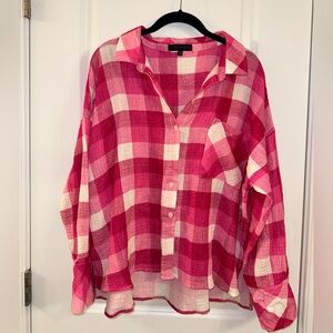Sanctuary Pink & White Plaid Gauze "Tomboy" Boyfriend Shirt -Medium
